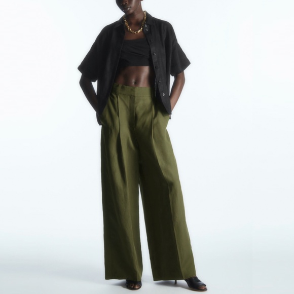 COS Pants - COS High-Waisted Wide-Leg Pants (Dark Khaki)